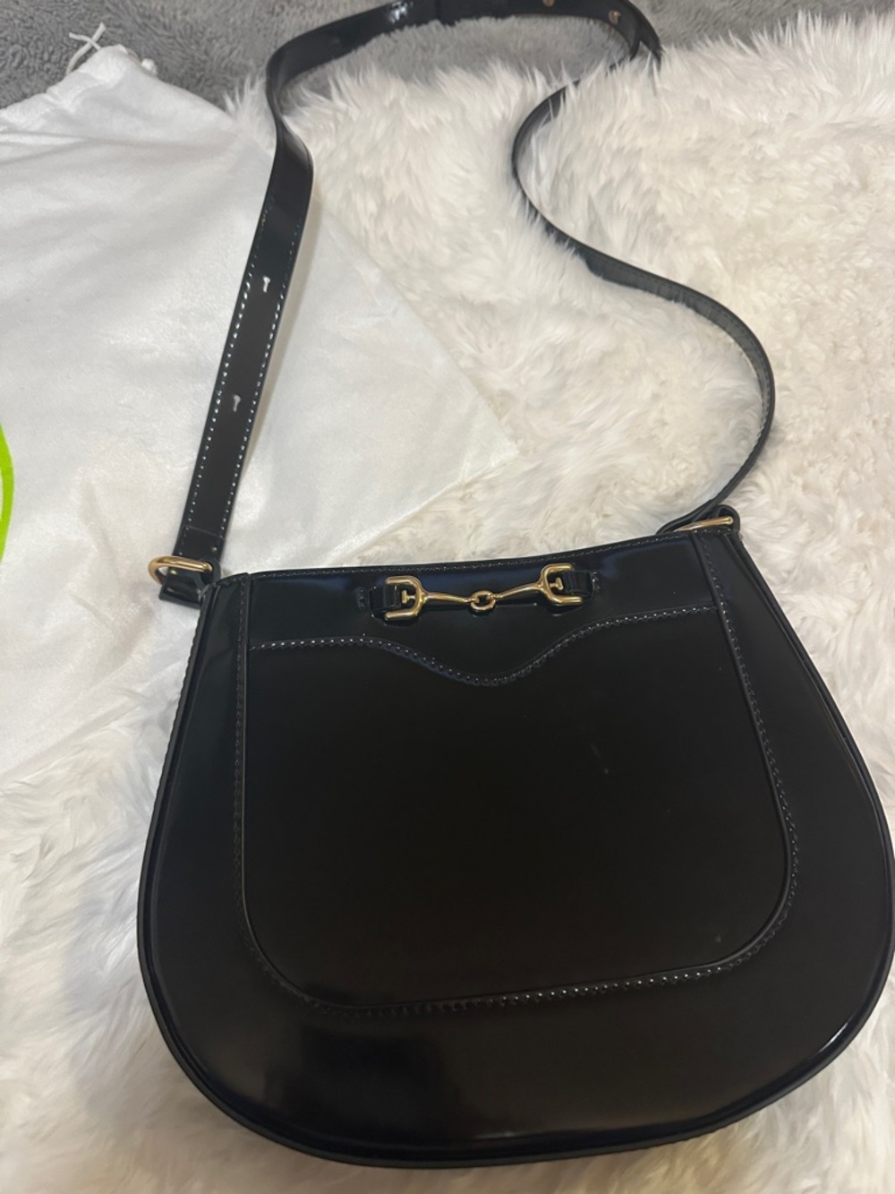 Sam Edelman Black Saddle Crossbody with Gold Horsebit